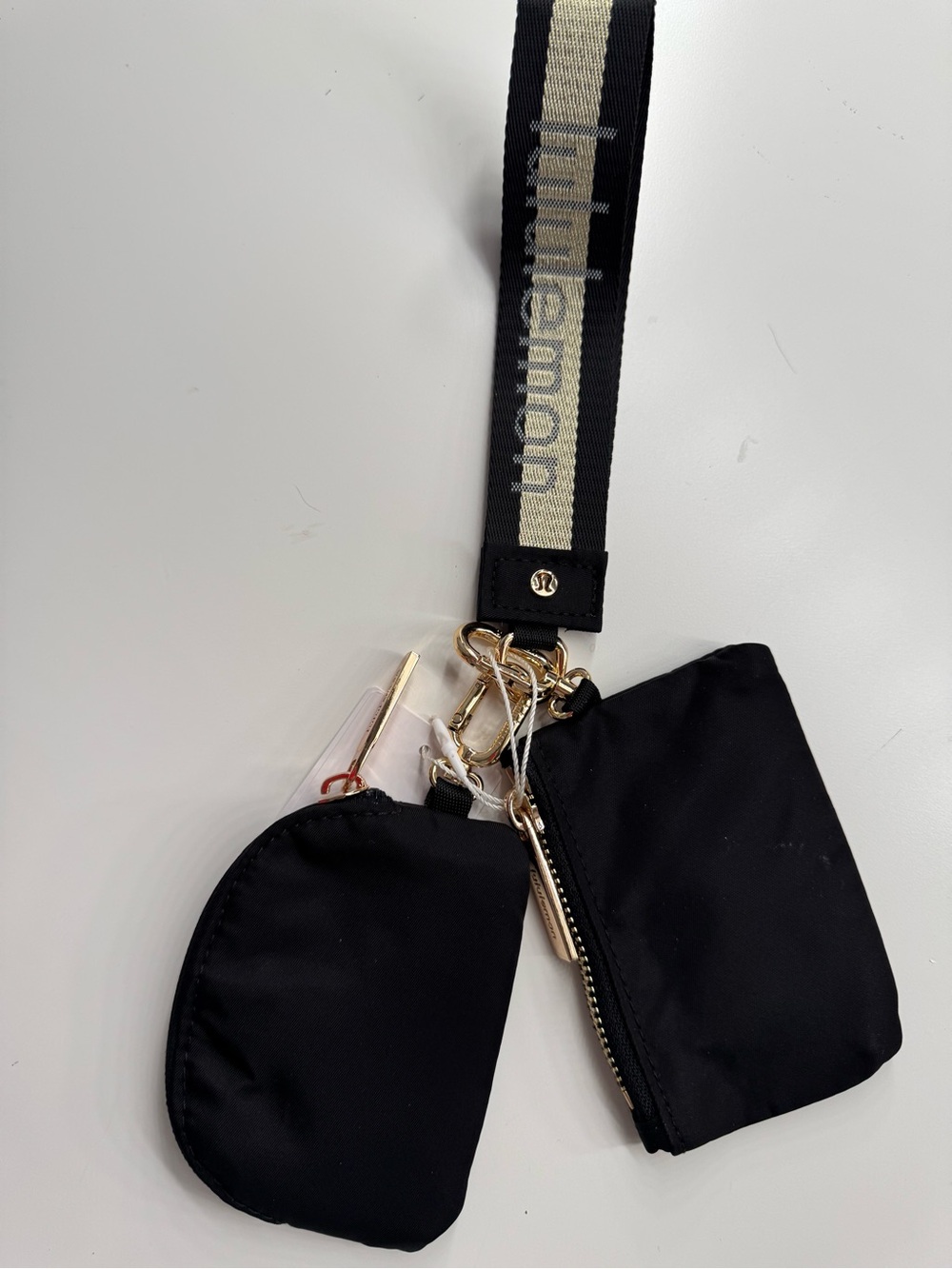Lemon Black Double Pouch Wristlet Key & Card Holder with Gold Hardware
